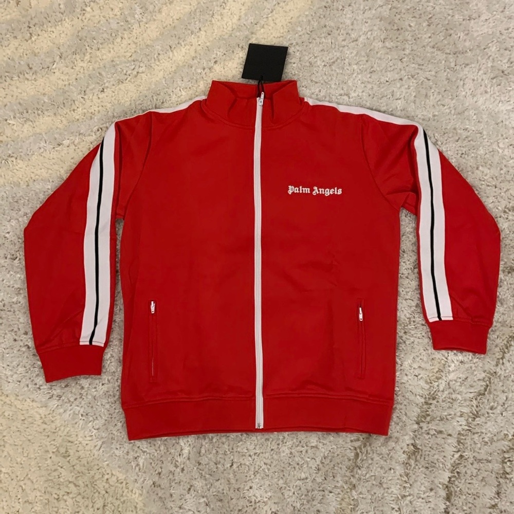 Palm Angels Red Tracksuit Jacket Print Logo Full-Zip Men’s Size Large
